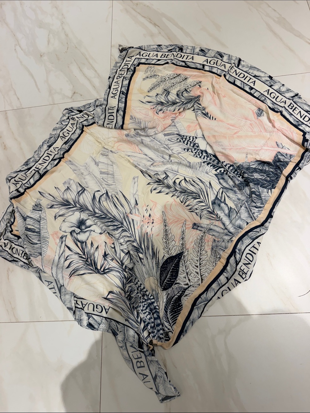 Agua Bendita Sarong Wrap in Cream and Navy - Branded Scarf Pareo - Picture 4 of 5